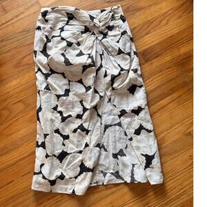 Coastal Chic H&M Seashell Print Knot-Detail Linen Midi Skirt Size 10